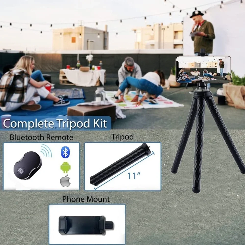 NEW! Flexible Tripod Phone Camera Stand Holder Bluetooth Remote Compact Black